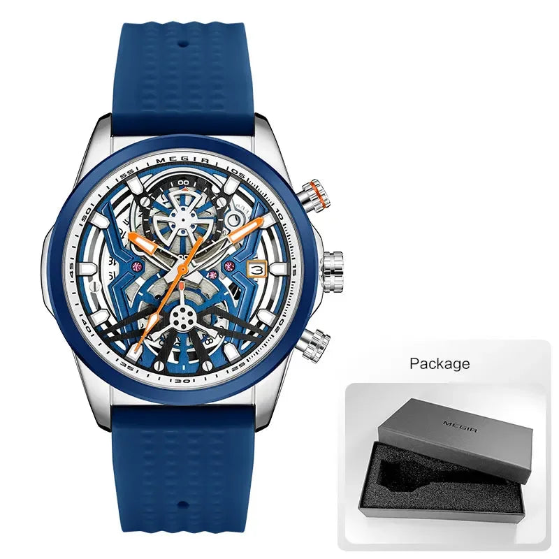 Sport Quartz Watch Men Fashion Waterproof Chronograph Wristwatch with Date Olive Green Silicone Strap Luminous
