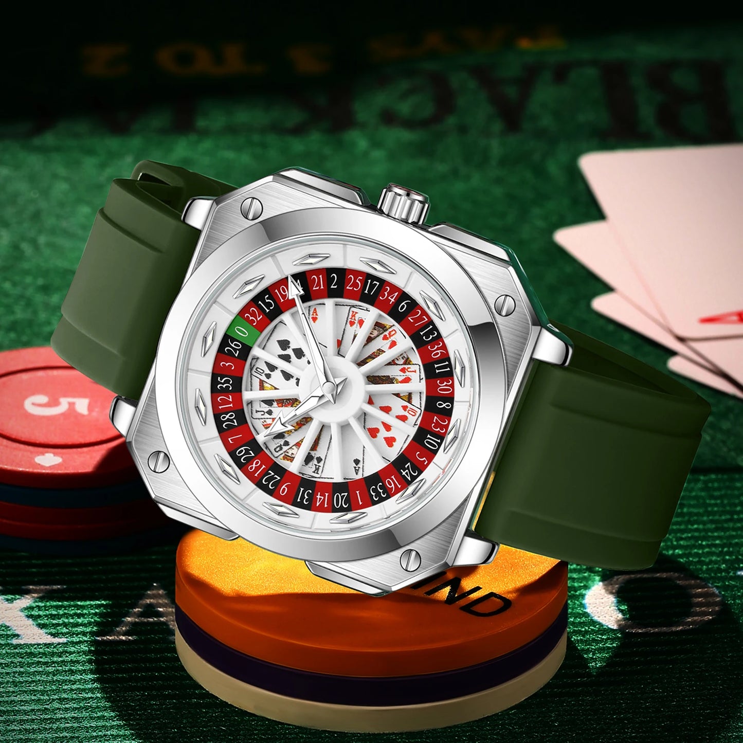Brand Quartz Movement Men Watch 42mm Square Silver Black Silicone Clock Creative Rotating Compass Military Men Watch
