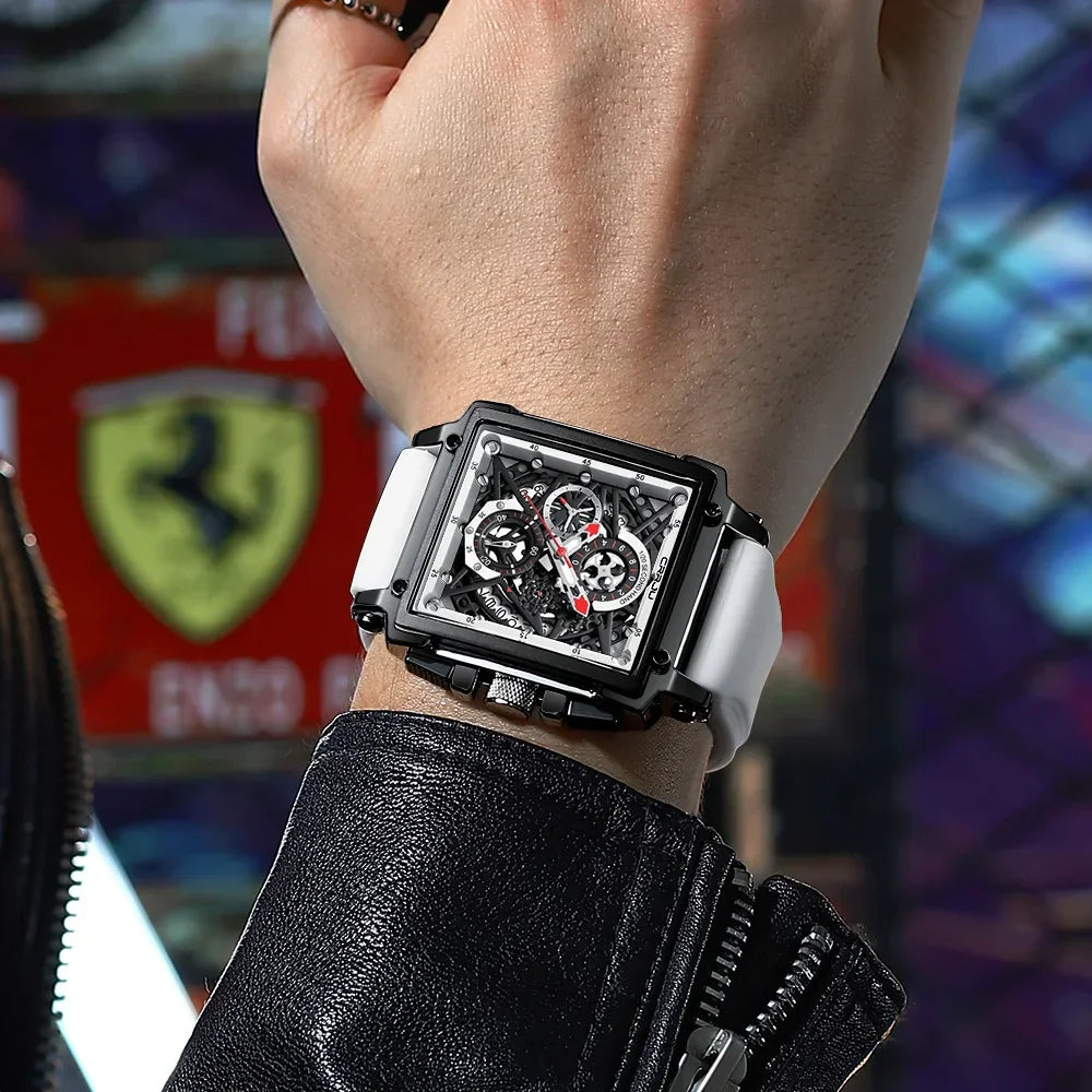 Men’s Sport Chronograph Watch – Square Quartz Design & Silicone Strap
