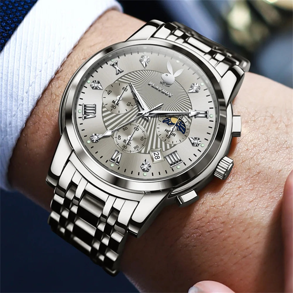 High Quality Luxury Watch Men Stainless Steel Classic Roman Man Quartz Watches Waterproof and Calendar