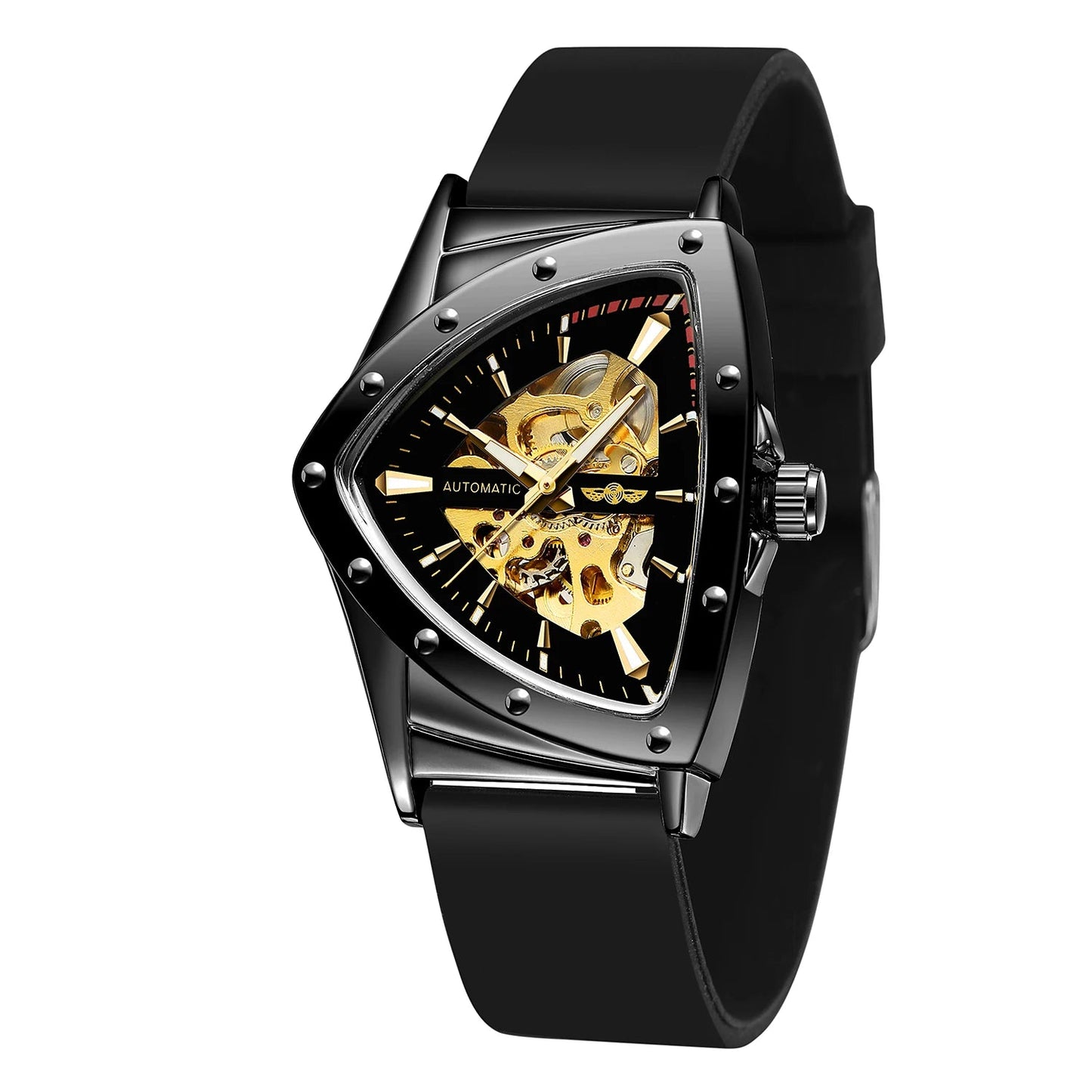 High Range Men's Automatic Mechanica Watches Luminous Luxury Tourbillon Gold Wristwatch Rubber Strap Triangle