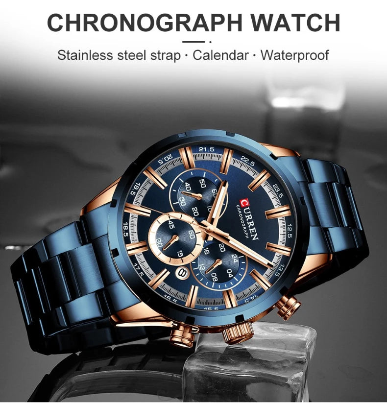 Top Brand Luxury Military Leather Wrist Watch Casual Sport Watches for Men Blue Man Clock Fashion Chronograph Wristwatch