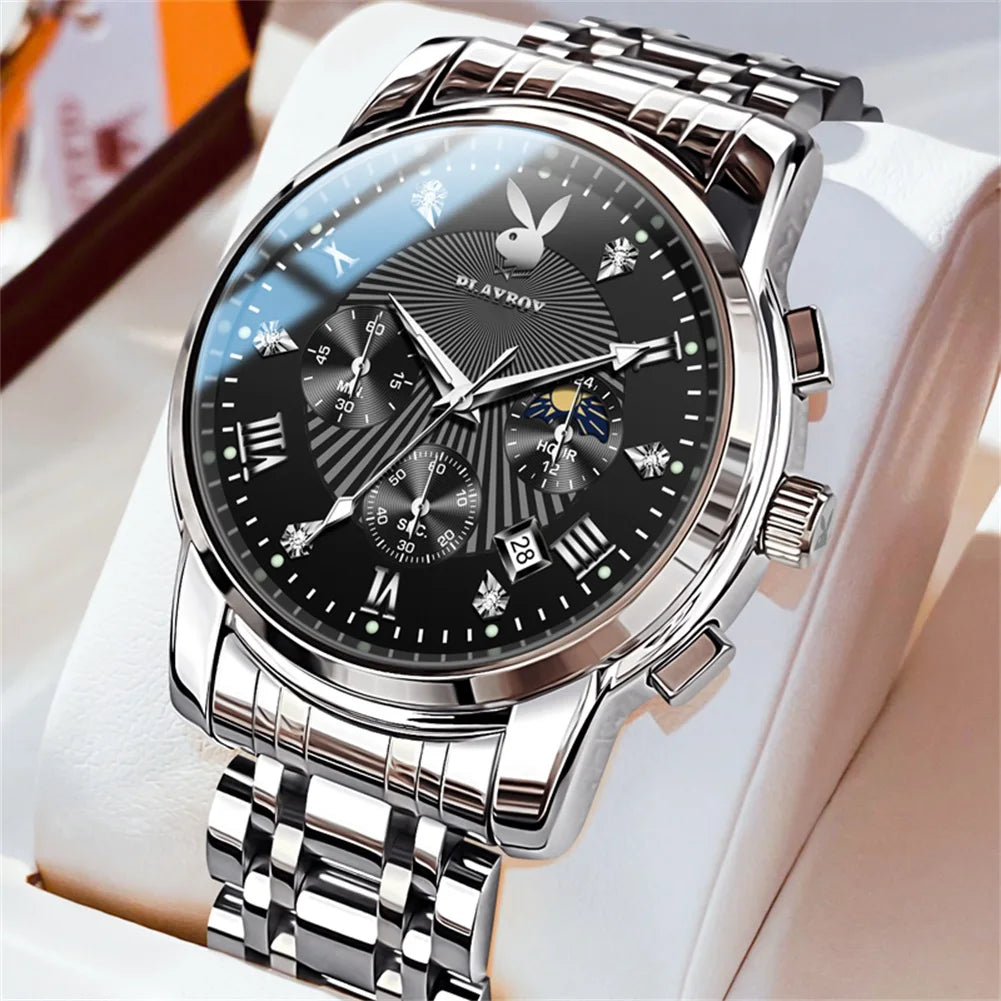 High Quality Luxury Watch Men Stainless Steel Classic Roman Man Quartz Watches Waterproof and Calendar