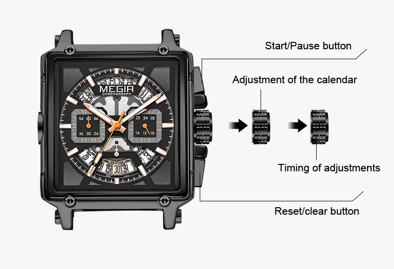 Navy Blue Quartz Watch for Men Chronograph Waterproof Wristwatch with Silicone Strap Luminous Hands Date