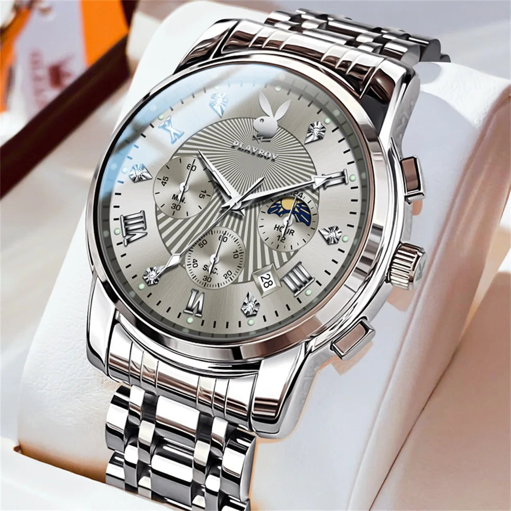 High Quality Luxury Watch Men Stainless Steel Classic Roman Man Quartz Watches Waterproof and Calendar