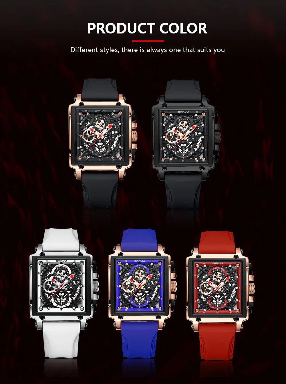 Men’s Sport Chronograph Watch – Square Quartz Design & Silicone Strap