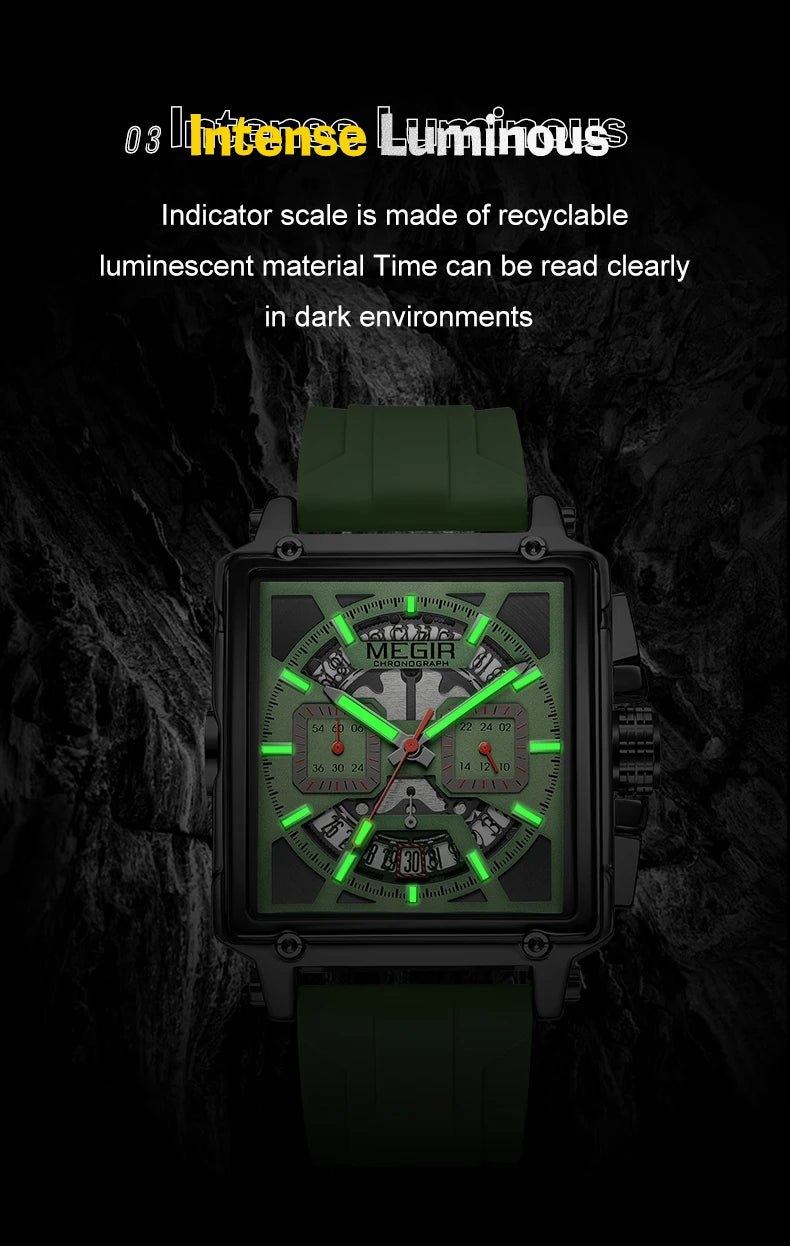 Navy Blue Quartz Watch for Men Chronograph Waterproof Wristwatch with Silicone Strap Luminous Hands Date