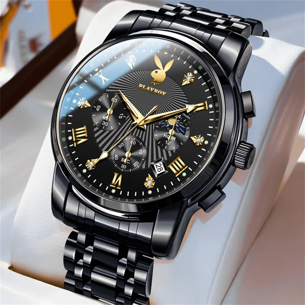 High Quality Luxury Watch Men Stainless Steel Classic Roman Man Quartz Watches Waterproof and Calendar