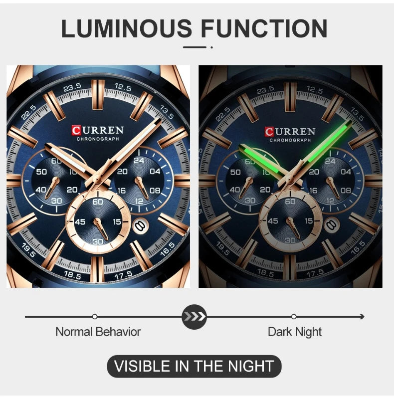 Top Brand Luxury Military Leather Wrist Watch Casual Sport Watches for Men Blue Man Clock Fashion Chronograph Wristwatch