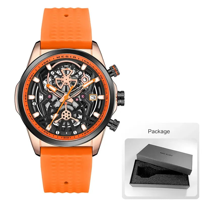 Sport Quartz Watch Men Fashion Waterproof Chronograph Wristwatch with Date Olive Green Silicone Strap Luminous