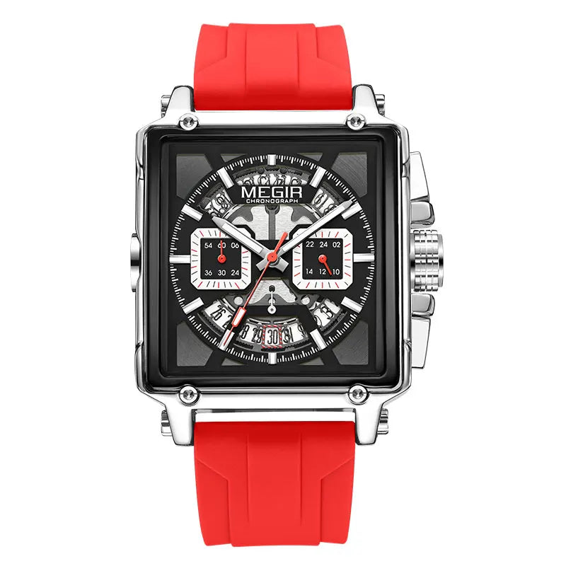 Navy Blue Quartz Watch for Men Chronograph Waterproof Wristwatch with Silicone Strap Luminous Hands Date