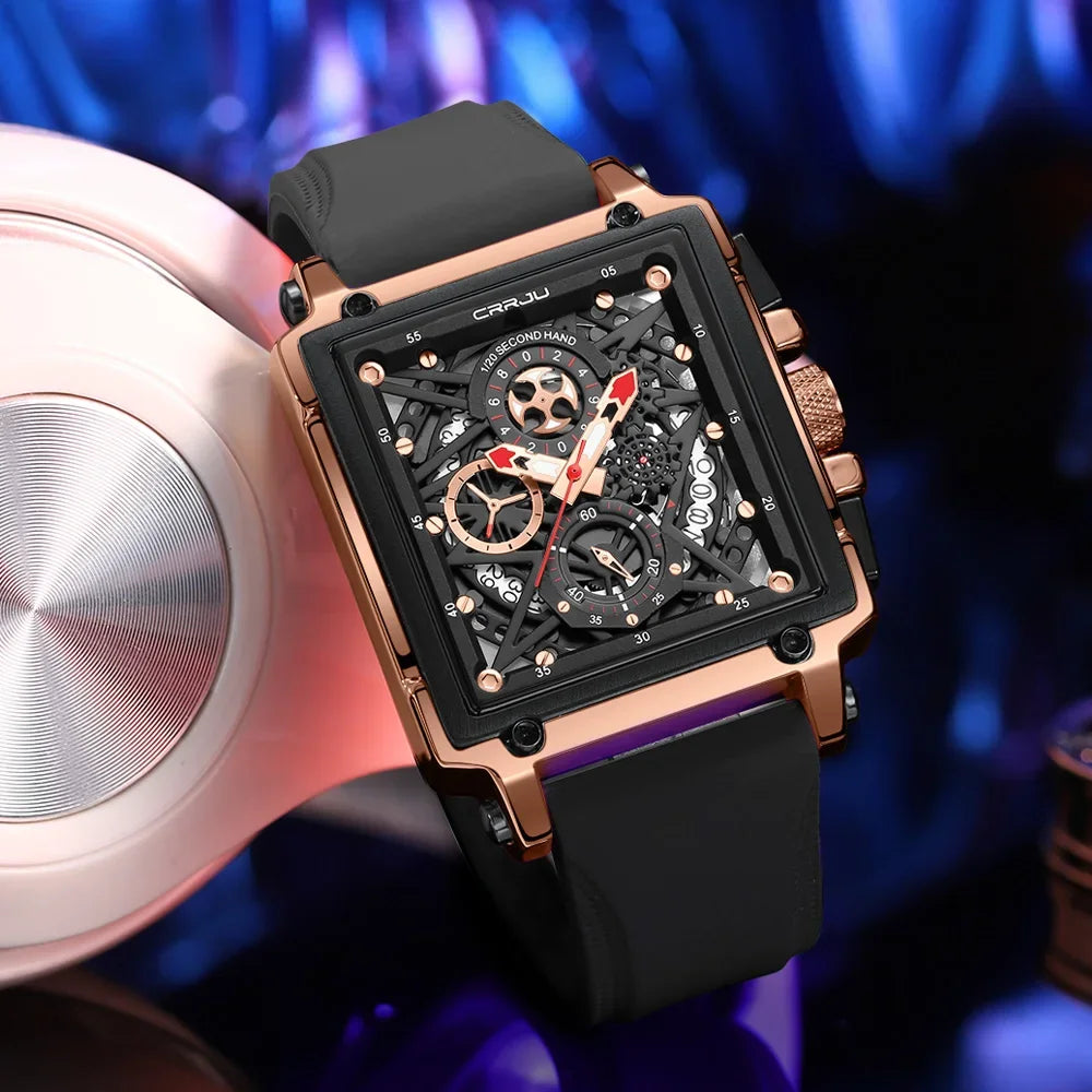 Men’s Sport Chronograph Watch – Square Quartz Design & Silicone Strap