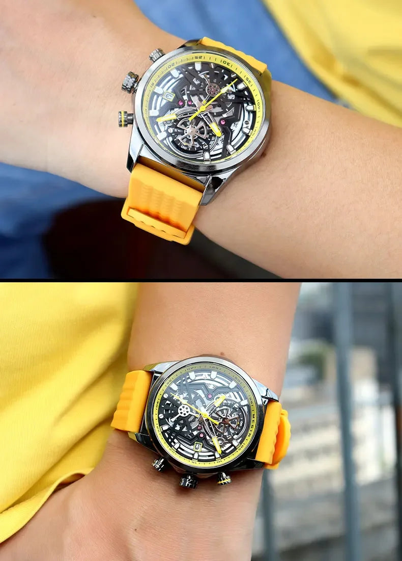 Sport Quartz Watch Men Fashion Waterproof Chronograph Wristwatch with Date Olive Green Silicone Strap Luminous