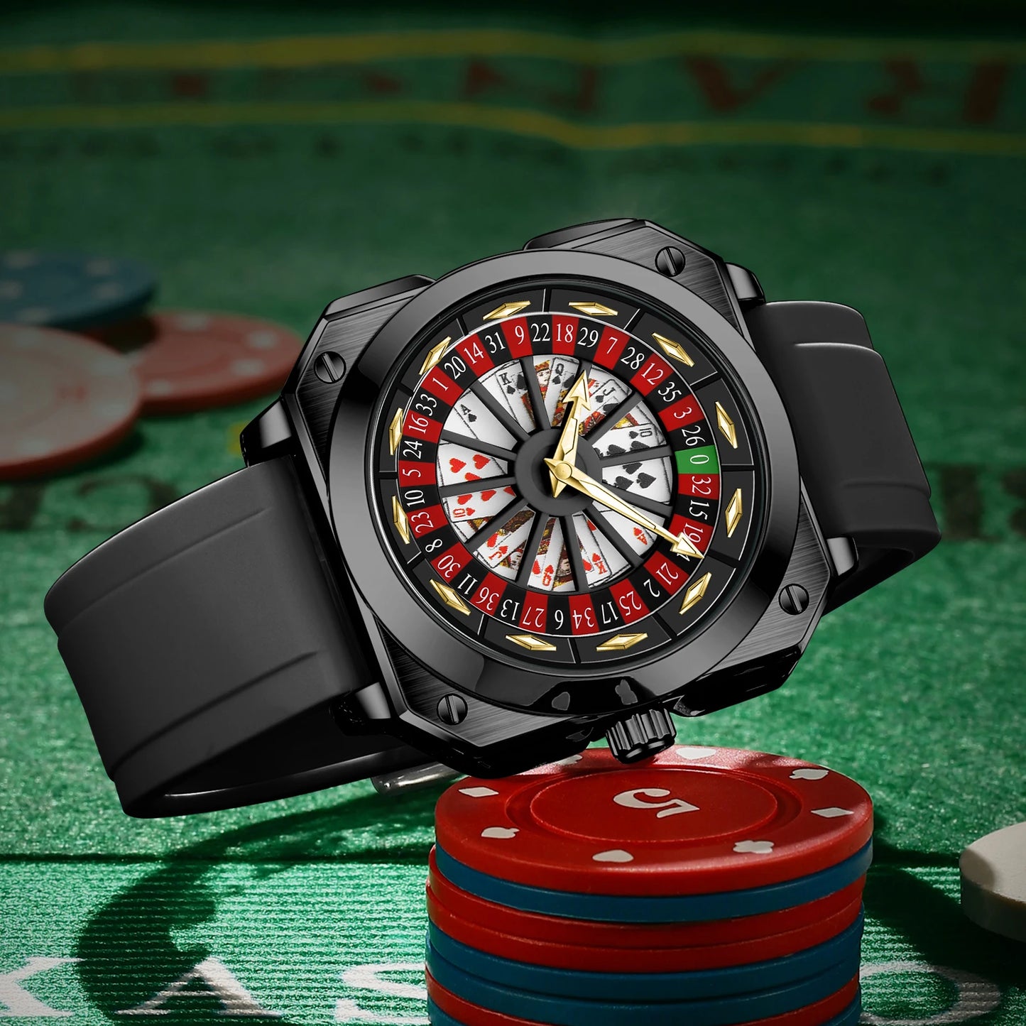 Brand Quartz Movement Men Watch 42mm Square Silver Black Silicone Clock Creative Rotating Compass Military Men Watch