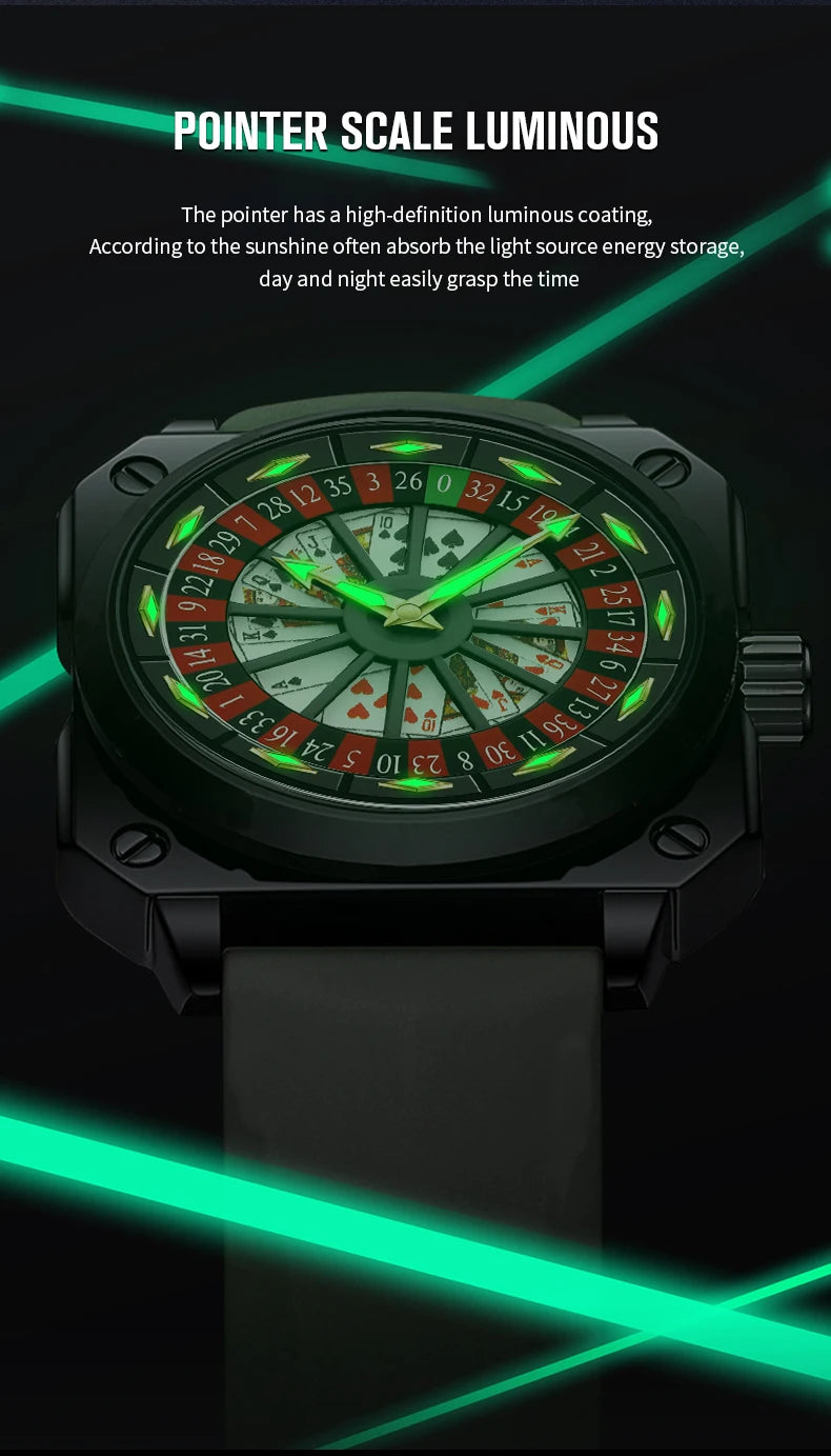 Brand Quartz Movement Men Watch 42mm Square Silver Black Silicone Clock Creative Rotating Compass Military Men Watch