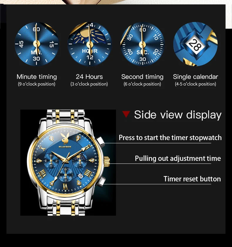 High Quality Luxury Watch Men Stainless Steel Classic Roman Man Quartz Watches Waterproof and Calendar