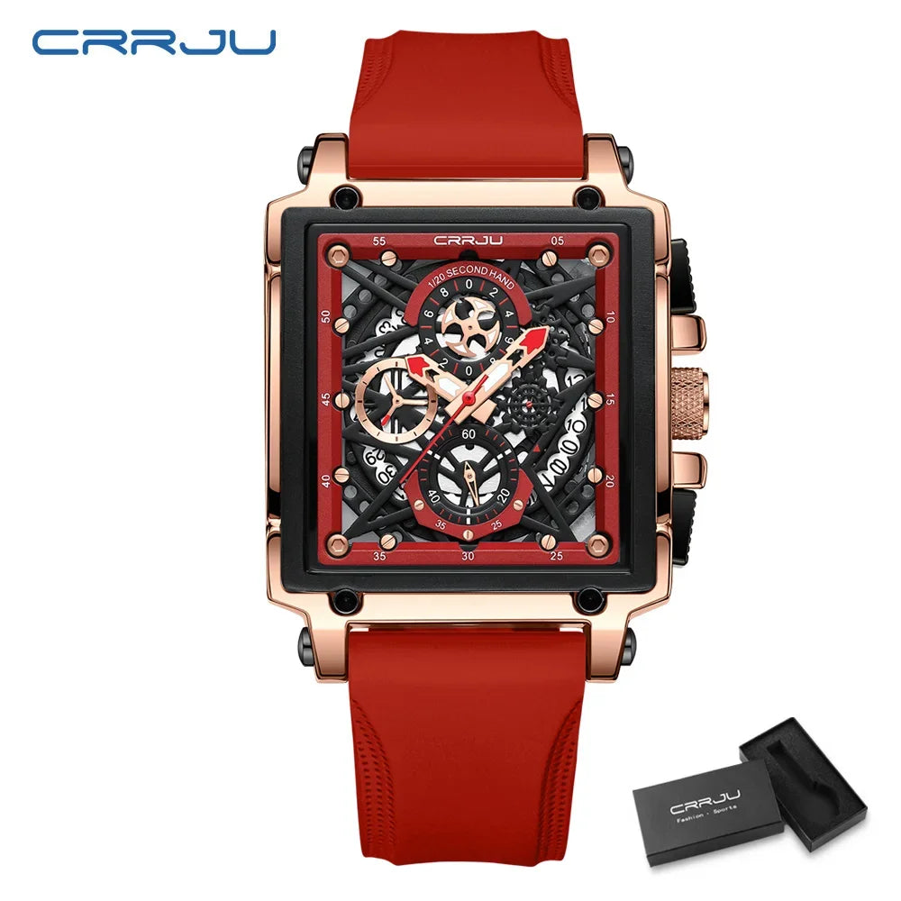 Men’s Sport Chronograph Watch – Square Quartz Design & Silicone Strap