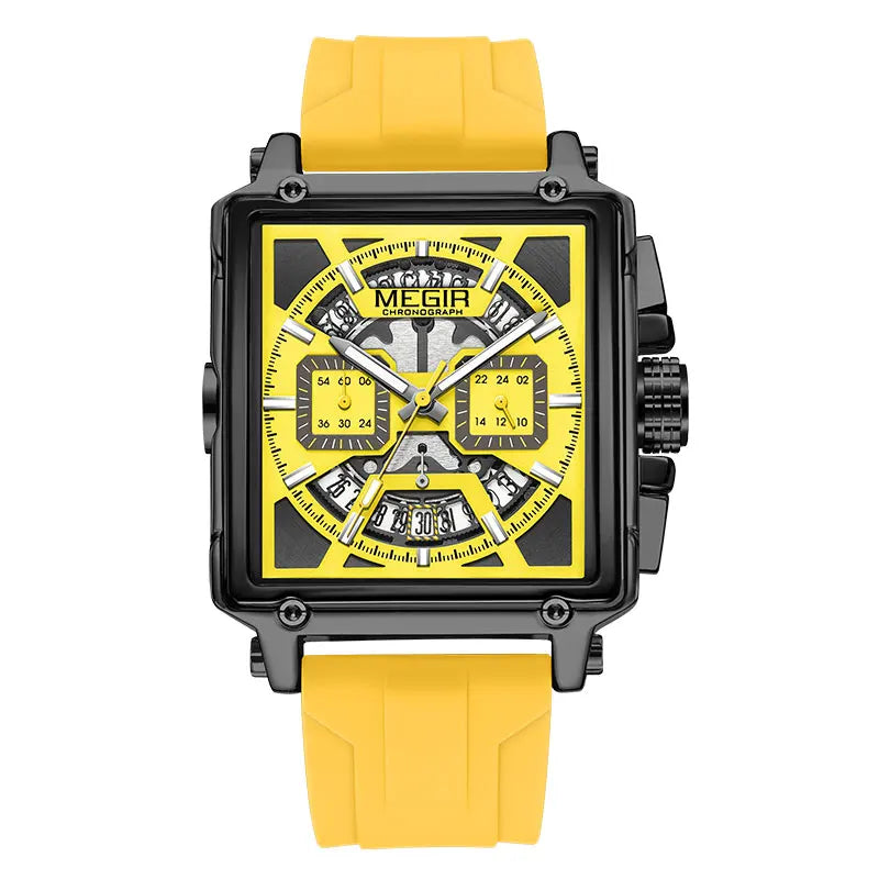 Navy Blue Quartz Watch for Men Chronograph Waterproof Wristwatch with Silicone Strap Luminous Hands Date