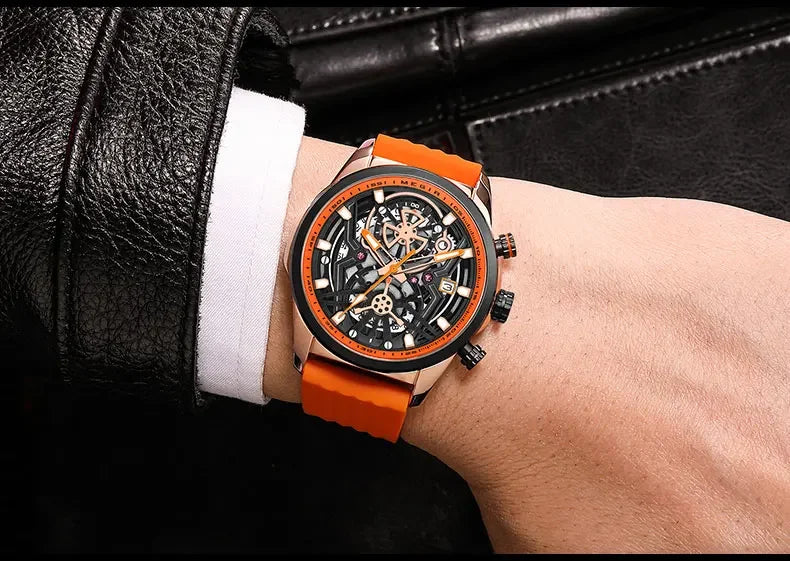 Sport Quartz Watch Men Fashion Waterproof Chronograph Wristwatch with Date Olive Green Silicone Strap Luminous