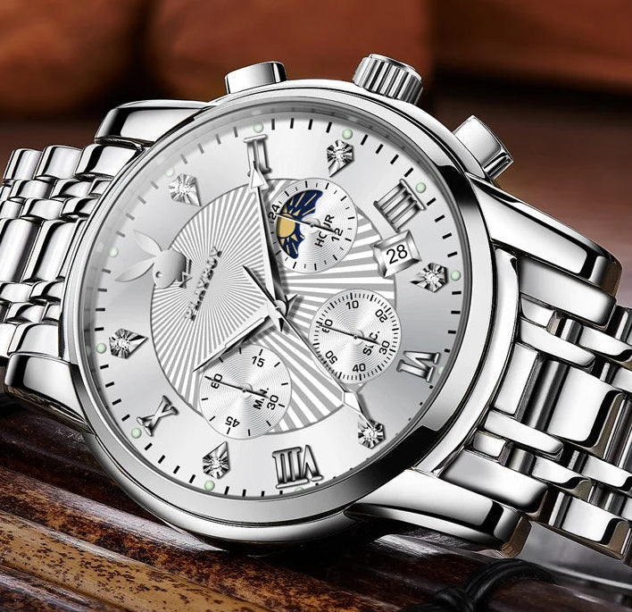 High Quality Luxury Watch Men Stainless Steel Classic Roman Man Quartz Watches Waterproof and Calendar