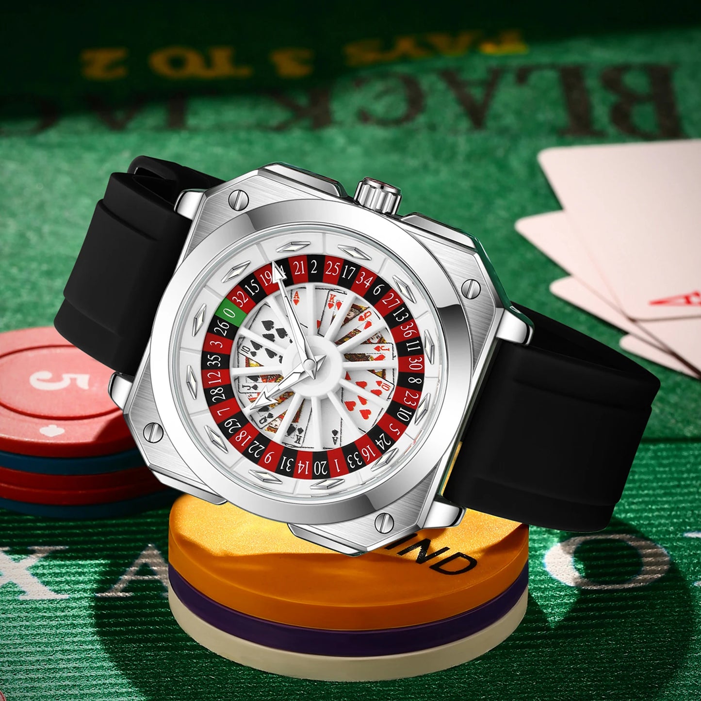 Brand Quartz Movement Men Watch 42mm Square Silver Black Silicone Clock Creative Rotating Compass Military Men Watch
