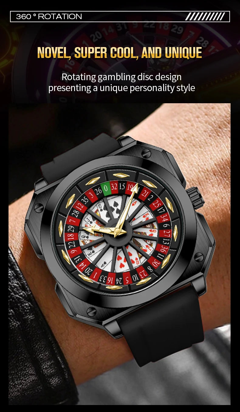 Brand Quartz Movement Men Watch 42mm Square Silver Black Silicone Clock Creative Rotating Compass Military Men Watch