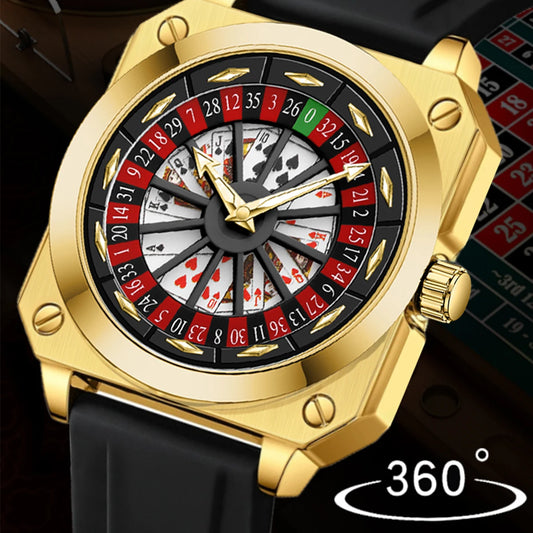Brand Quartz Movement Men Watch 42mm Square Silver Black Silicone Clock Creative Rotating Compass Military Men Watch