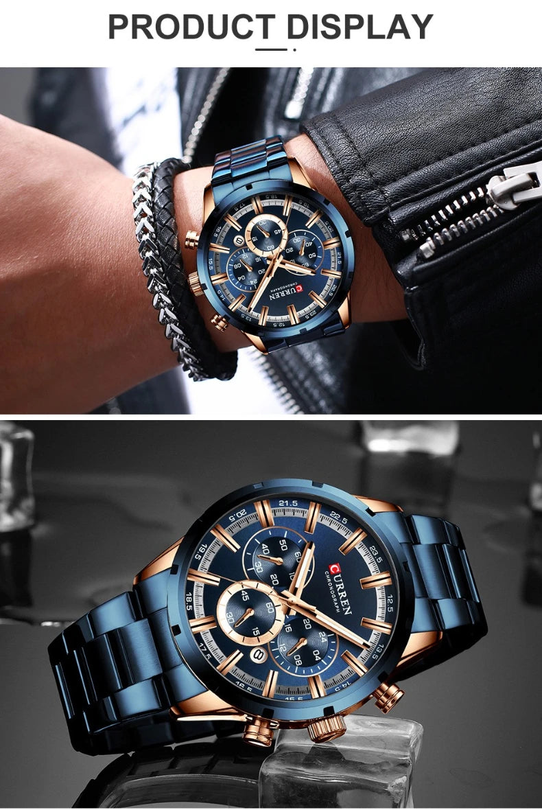Top Brand Luxury Military Leather Wrist Watch Casual Sport Watches for Men Blue Man Clock Fashion Chronograph Wristwatch