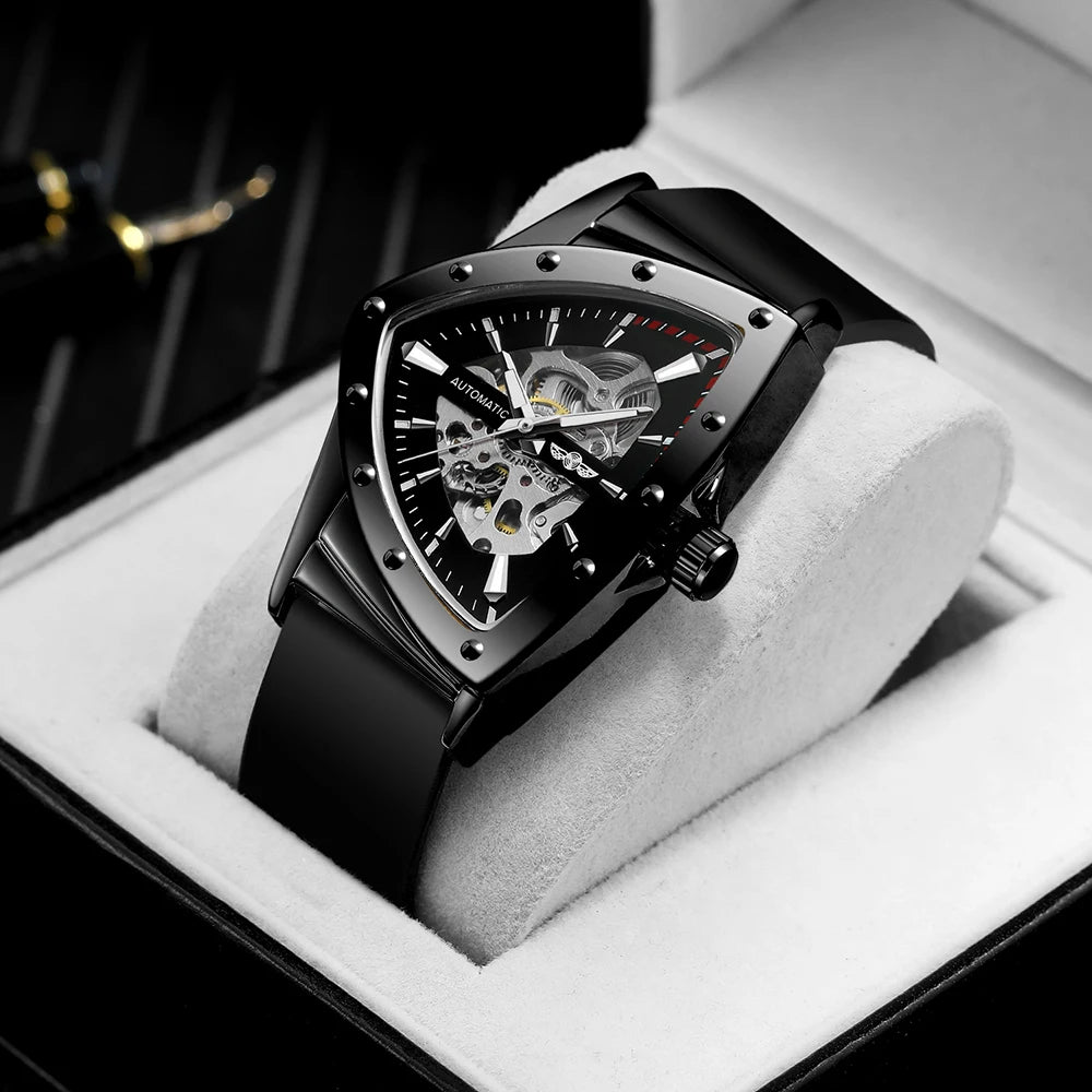 High Range Men's Automatic Mechanica Watches Luminous Luxury Tourbillon Gold Wristwatch Rubber Strap Triangle