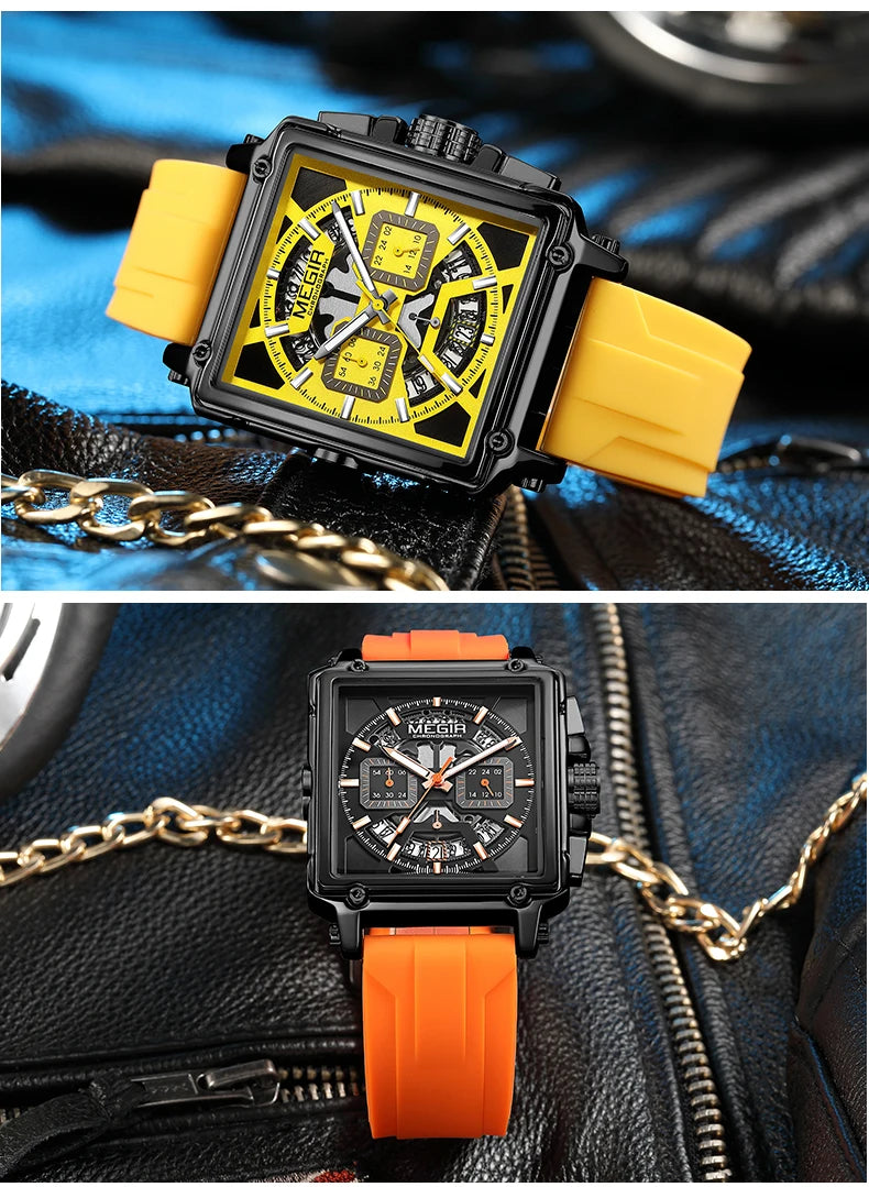 Navy Blue Quartz Watch for Men Chronograph Waterproof Wristwatch with Silicone Strap Luminous Hands Date