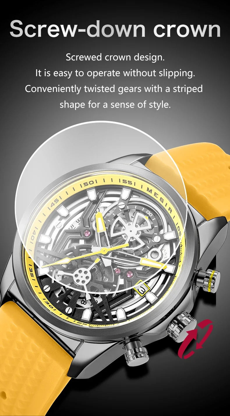 Sport Quartz Watch Men Fashion Waterproof Chronograph Wristwatch with Date Olive Green Silicone Strap Luminous