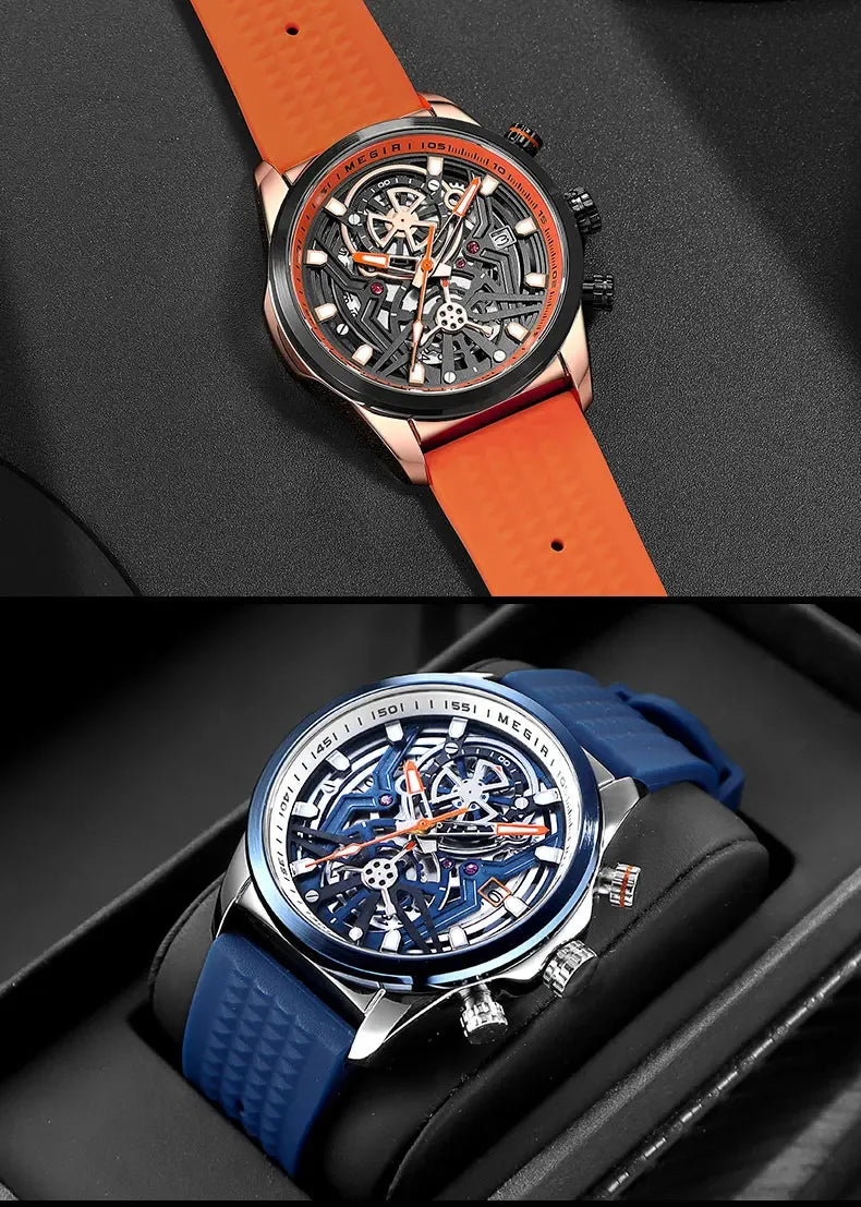 Sport Quartz Watch Men Fashion Waterproof Chronograph Wristwatch with Date Olive Green Silicone Strap Luminous
