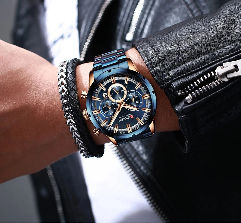 Top Brand Luxury Military Leather Wrist Watch Casual Sport Watches for Men Blue Man Clock Fashion Chronograph Wristwatch