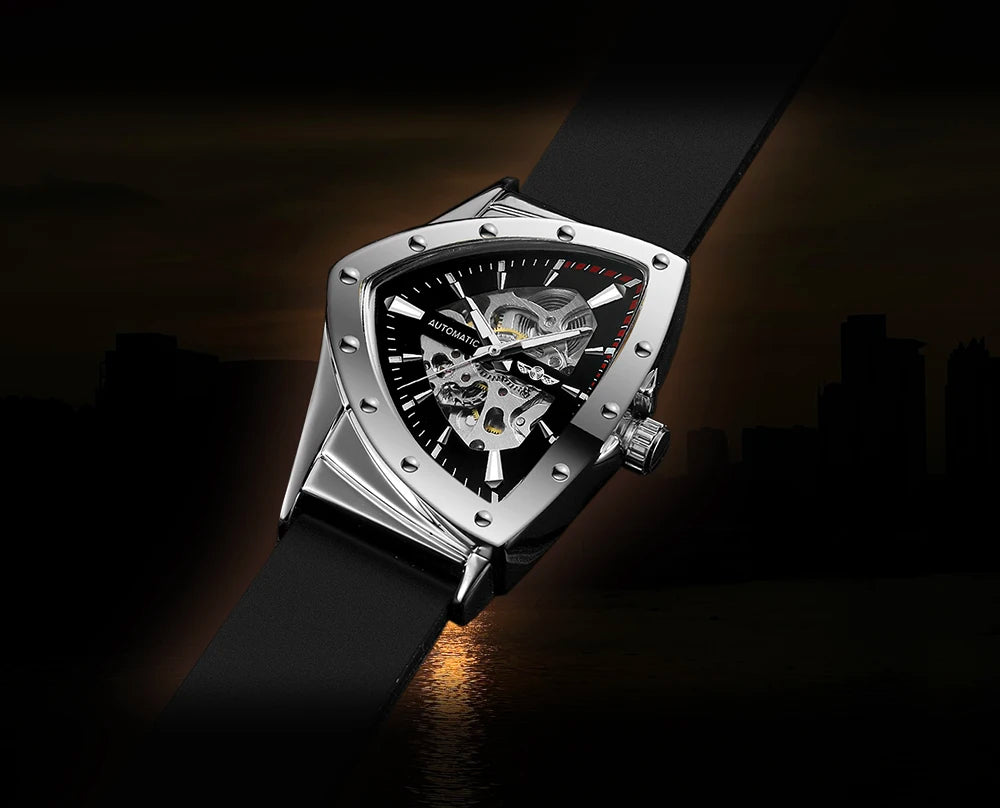 High Range Men's Automatic Mechanica Watches Luminous Luxury Tourbillon Gold Wristwatch Rubber Strap Triangle