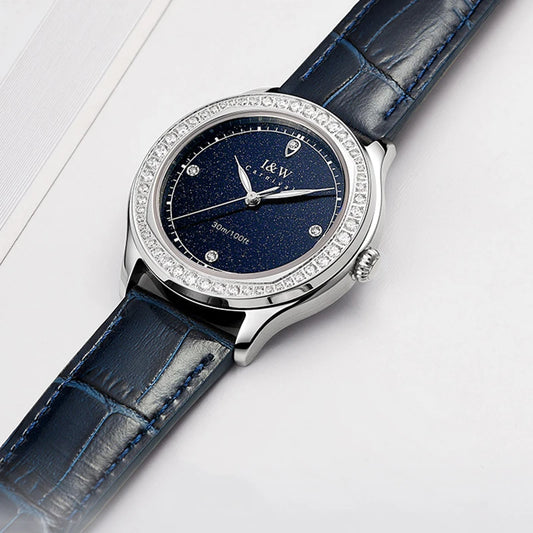 Diamond Leather Watch Sapphire & Waterproof