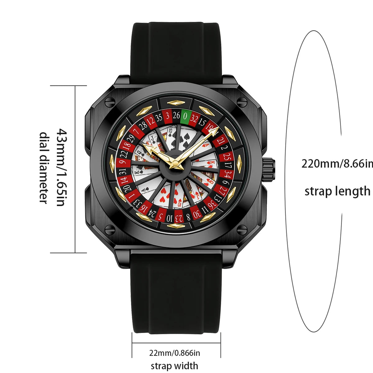 Brand Quartz Movement Men Watch 42mm Square Silver Black Silicone Clock Creative Rotating Compass Military Men Watch