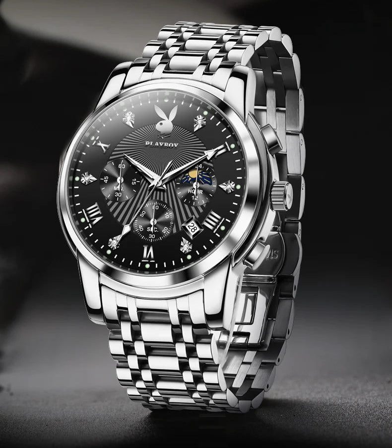 High Quality Luxury Watch Men Stainless Steel Classic Roman Man Quartz Watches Waterproof and Calendar