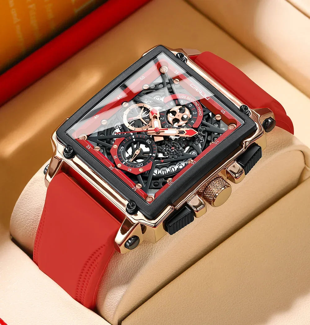 Men’s Sport Chronograph Watch – Square Quartz Design & Silicone Strap