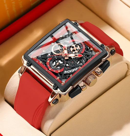 Men’s Sport Chronograph Watch – Square Quartz Design & Silicone Strap
