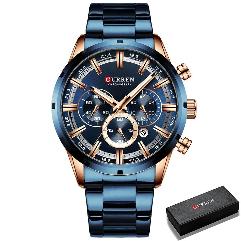 Top Brand Luxury Military Leather Wrist Watch Casual Sport Watches for Men Blue Man Clock Fashion Chronograph Wristwatch