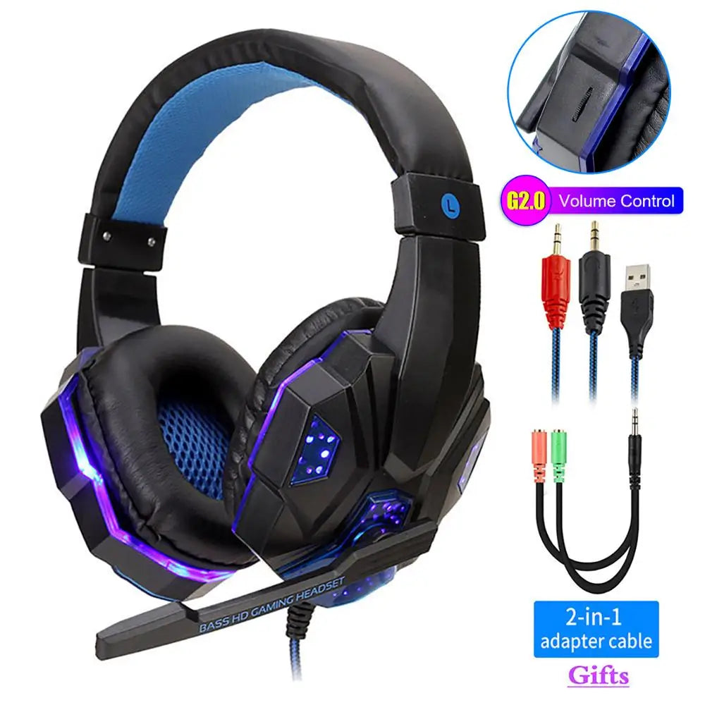 Gaming Headset with Mic and LED Light for PC Laptop Computer Cellphone PS4 Xbox 3.5mm Wired Stereo PC Gaming