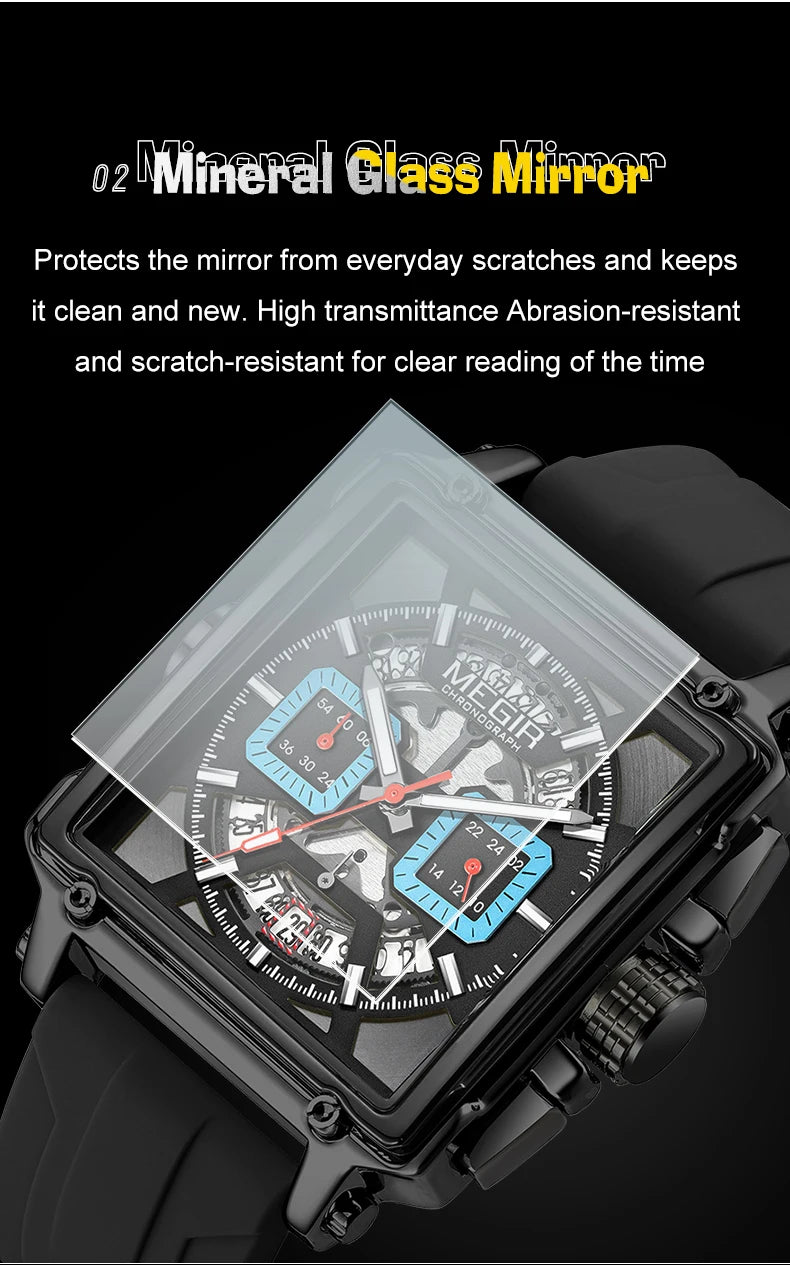 Navy Blue Quartz Watch for Men Chronograph Waterproof Wristwatch with Silicone Strap Luminous Hands Date