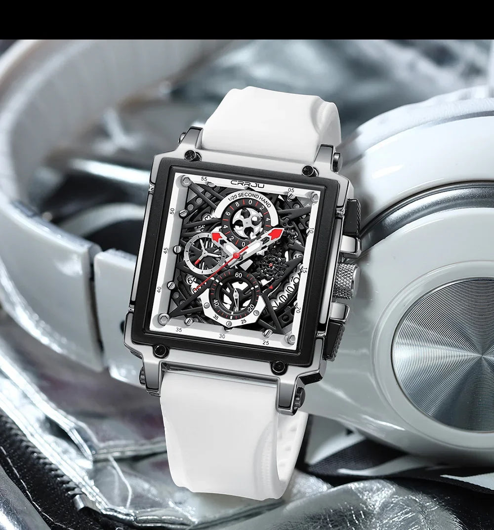 Men’s Sport Chronograph Watch – Square Quartz Design & Silicone Strap