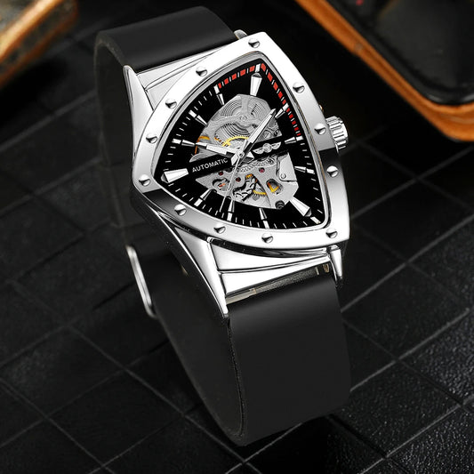 High Range Men's Automatic Mechanica Watches Luminous Luxury Tourbillon Gold Wristwatch Rubber Strap Triangle