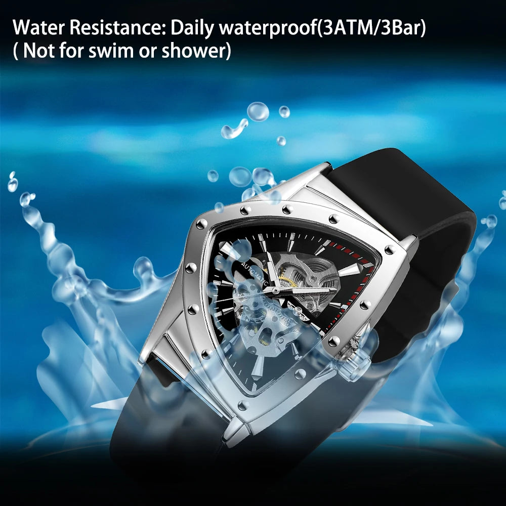 High Range Men's Automatic Mechanica Watches Luminous Luxury Tourbillon Gold Wristwatch Rubber Strap Triangle