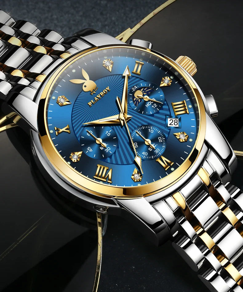 High Quality Luxury Watch Men Stainless Steel Classic Roman Man Quartz Watches Waterproof and Calendar