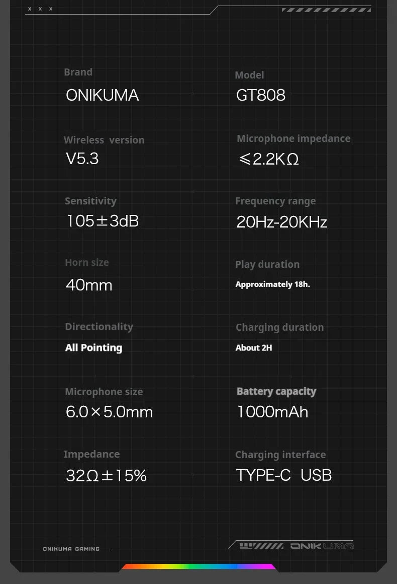 ONIKUMA Wireless Gaming Headset 3 Modes with Bendable HD Mic & Immersive Sound