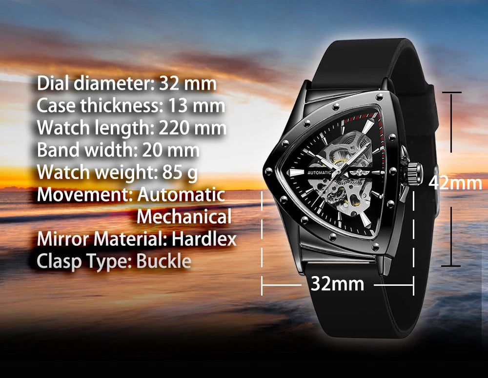 High Range Men's Automatic Mechanica Watches Luminous Luxury Tourbillon Gold Wristwatch Rubber Strap Triangle