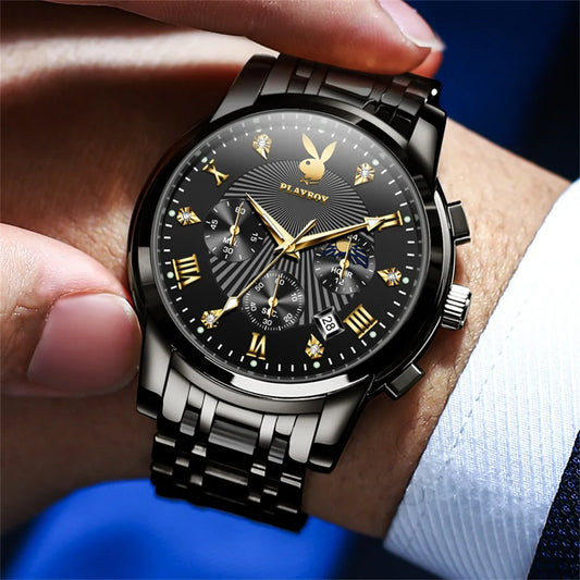 High Quality Luxury Watch Men Stainless Steel Classic Roman Man Quartz Watches Waterproof and Calendar