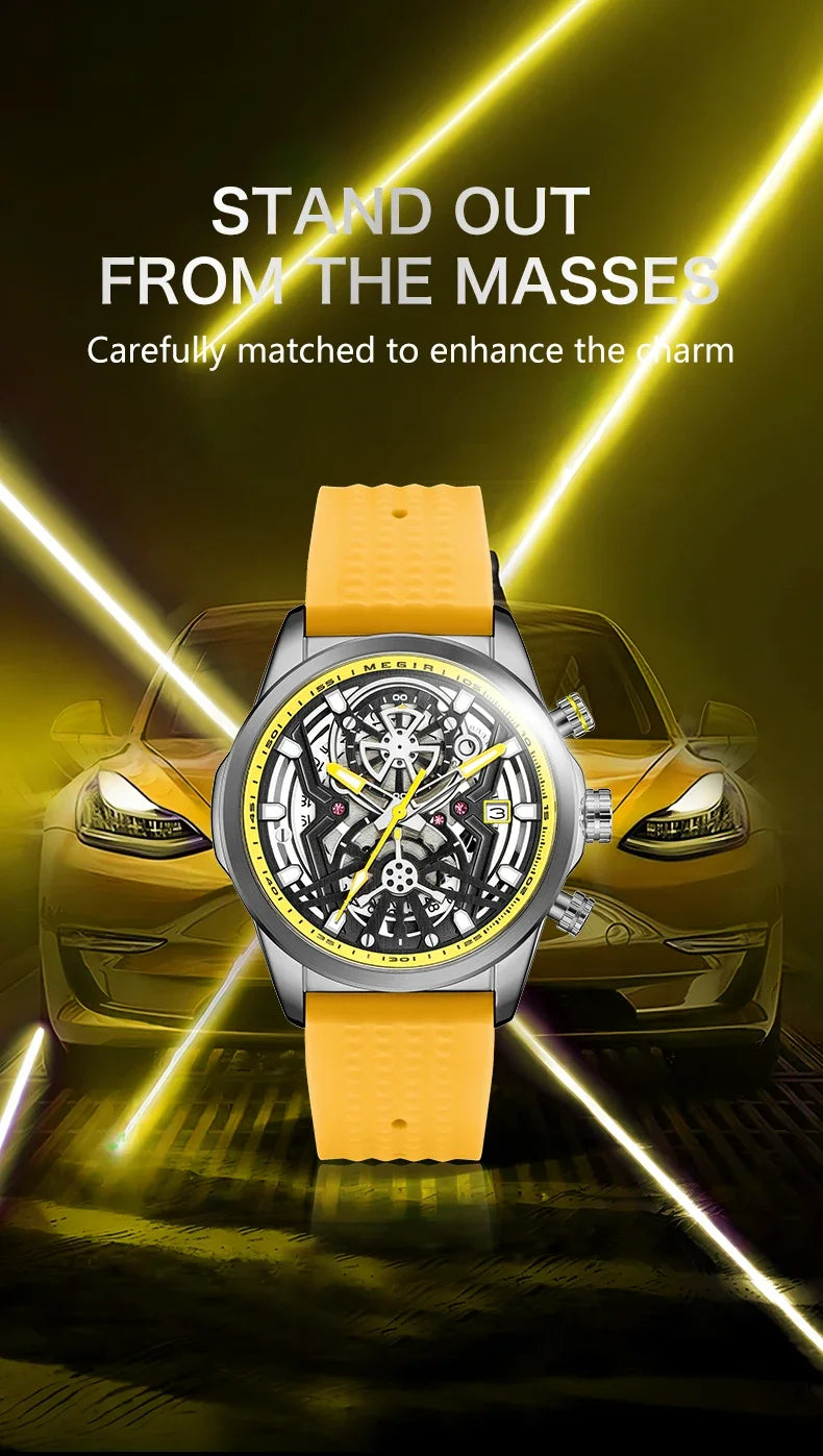 Sport Quartz Watch Men Fashion Waterproof Chronograph Wristwatch with Date Olive Green Silicone Strap Luminous